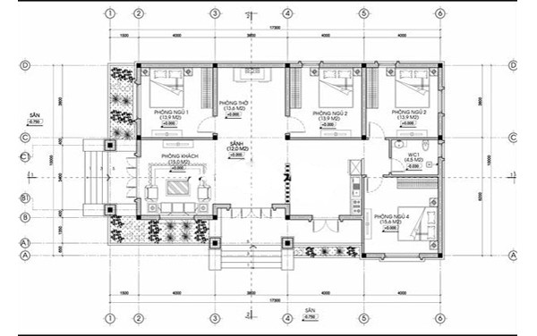 Mẫu nhà cấp 4 nông thôn có 4 phòng ngủ